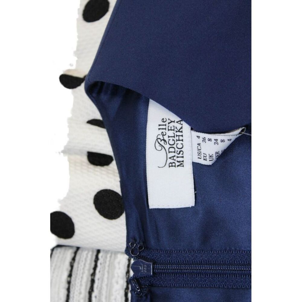 Belle Badgley Mischka Womens Striped Sleeveless Sheath Dress Navy Blue Size 4 - Picture 5 of 5